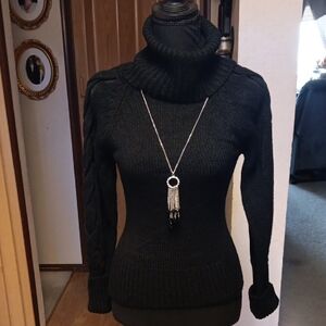 Ci Sono Black Turtleneck Cable Knit Sweater